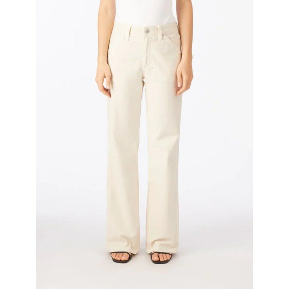 Amo Lois Trouser Wide Leg Jeans Size 23 High Rise Bone White Stretch Organic